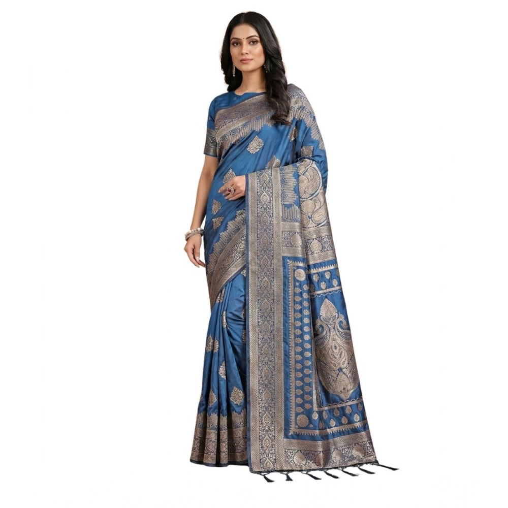 Women's Silk Blend Printed Saree with Blouse – Sky Blue