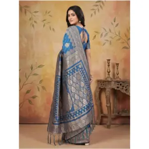 Women's Silk Blend Printed Saree with Blouse – Sky Blue