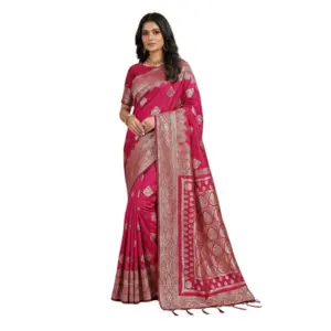 Women's Silk Blend Printed Saree with Blouse – Magenta