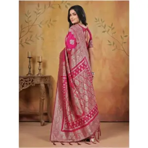 Women's Silk Blend Printed Saree with Blouse – Magenta