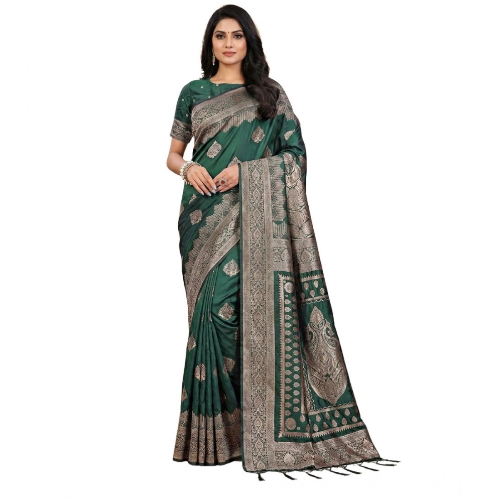 Women's Silk Blend Printed Saree with Blouse – Green