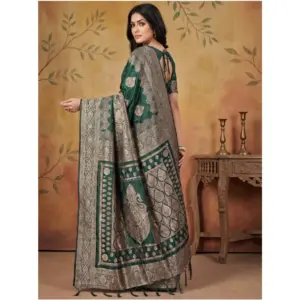Women's Silk Blend Printed Saree with Blouse – Green