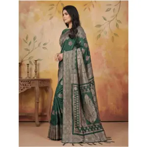 Women's Silk Blend Printed Saree with Blouse – Green