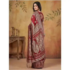 Women's Silk Blend Printed Saree with Blouse – Maroon