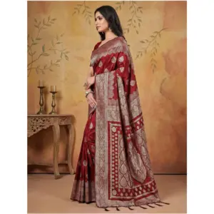 Women's Silk Blend Printed Saree with Blouse – Maroon