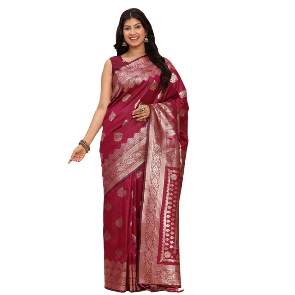 Women's Banarasi Silk Printed Saree with Blouse – Magenta