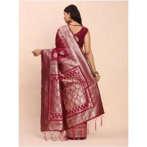 Women's Banarasi Silk Printed Saree with Blouse – Magenta