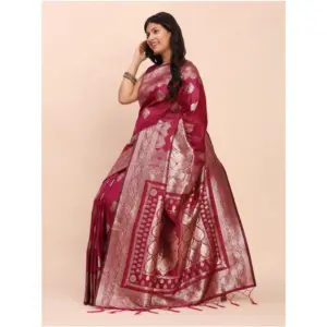 Women's Banarasi Silk Printed Saree with Blouse – Magenta
