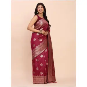 Women's Banarasi Silk Printed Saree with Blouse – Magenta