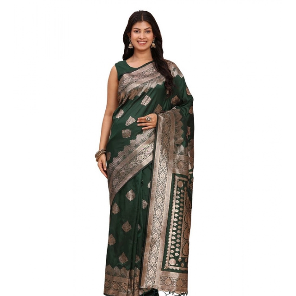Women's Banarasi Silk Printed Saree with Blouse – Green