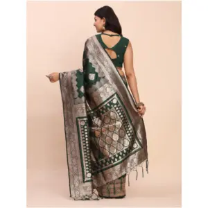 Women's Banarasi Silk Printed Saree with Blouse – Green