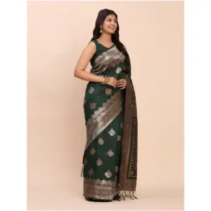 Women's Banarasi Silk Printed Saree with Blouse – Green