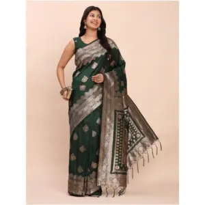 Women's Banarasi Silk Printed Saree with Blouse – Green