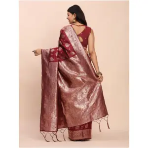 Women's Banarasi Silk Printed Saree with Blouse – Maroon