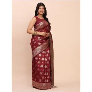 Women's Banarasi Silk Printed Saree with Blouse – Maroon