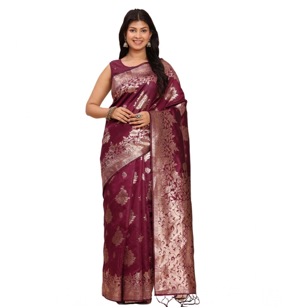 Women's Banarasi Silk Printed Saree with Blouse – Purple