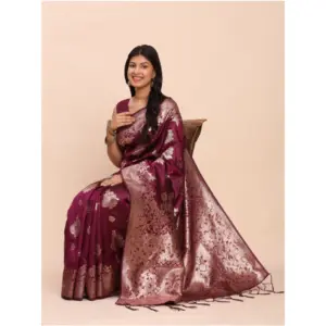Women's Banarasi Silk Printed Saree with Blouse – Purple
