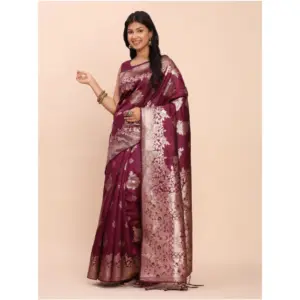 Women's Banarasi Silk Printed Saree with Blouse – Purple