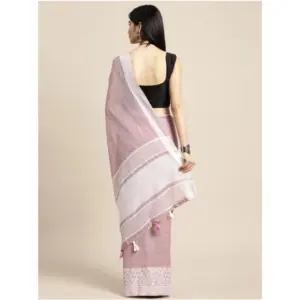 Women's Linen Printed Saree with Blouse – Purple