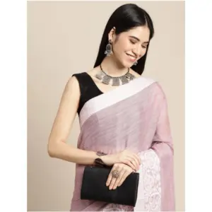 Women's Linen Printed Saree with Blouse – Purple