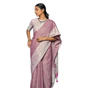 Women's Linen Printed Saree with Blouse – Purple