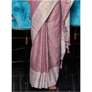 Women's Linen Printed Saree with Blouse – Purple