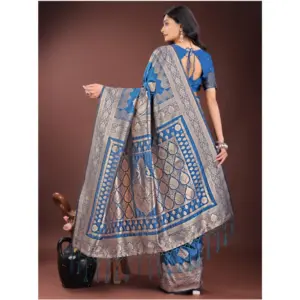 Women's Silk Printed Saree with Blouse – Sky Blue