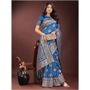 Women's Silk Printed Saree with Blouse – Sky Blue