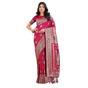 Women's Silk Printed Saree with Blouse – Magenta