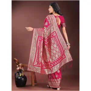 Women's Silk Printed Saree with Blouse – Magenta