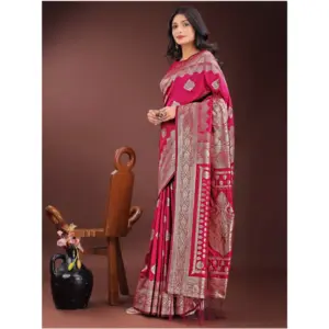 Women's Silk Printed Saree with Blouse – Magenta