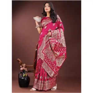 Women's Silk Printed Saree with Blouse – Magenta