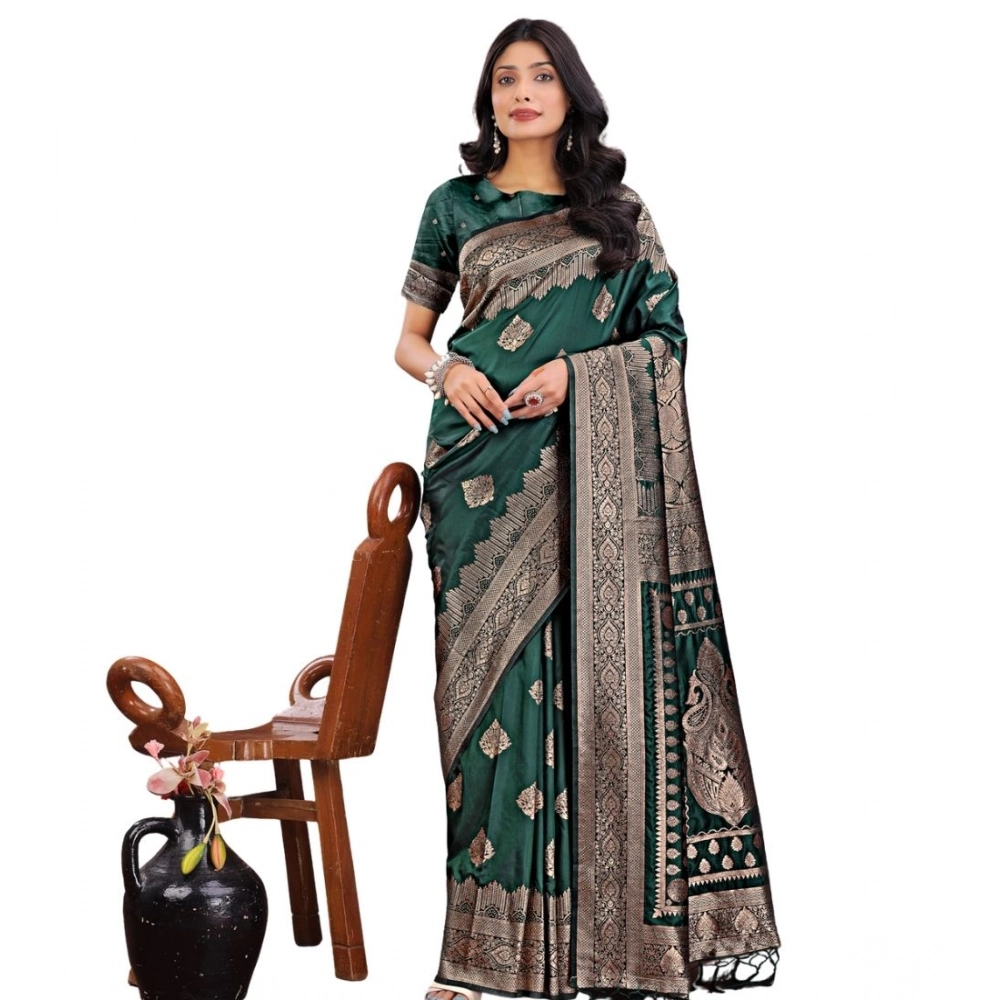 Women's Silk Printed Saree with Blouse – Green
