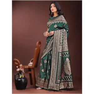 Women's Silk Printed Saree with Blouse – Green