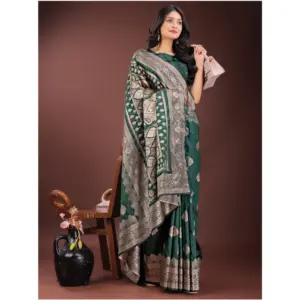 Women's Silk Printed Saree with Blouse – Green