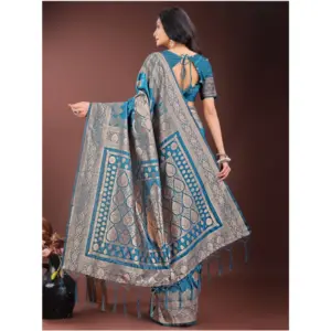 Women's Silk Printed Saree with Blouse – Teal
