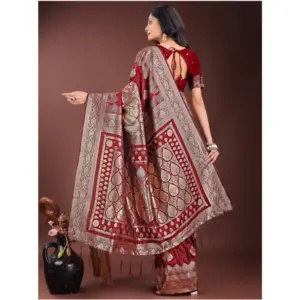 Women's Silk Printed Saree with Blouse – Maroon
