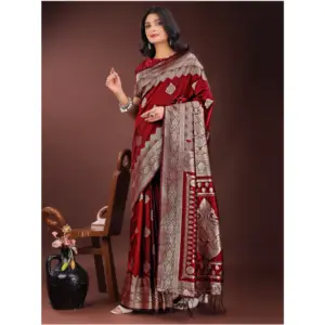 Women's Silk Printed Saree with Blouse – Maroon