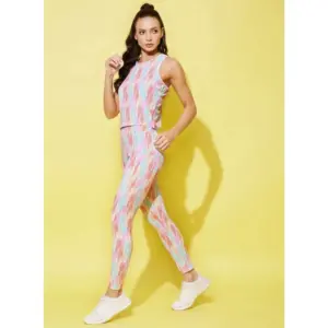 Generic Women's Polyester Lycra Printed Sleeveless Active Wear (Multicolor)