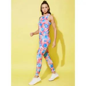 Generic Women's Polyester Lycra Printed Sleeveless Active Wear (Multicolor)