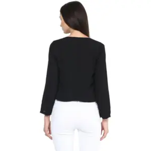Generic Women's Polyester Solid Long Sleeves Blazer (Black)