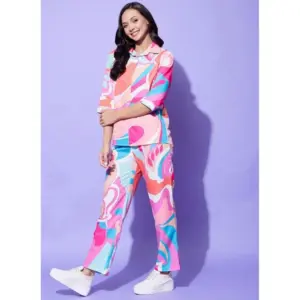 Generic Women's Polyester Printed 3-4th Sleeve Co-Ord Set (Multicolor)