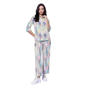 Generic Women's Polyester Floral 3-4th Sleeve Co-Ord Set (Multicolor)