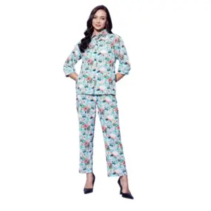 Generic Women's Polyester Floral 3-4th Sleeve Co-Ord Set (Multicolor)