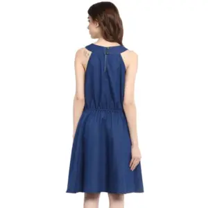 Generic Women's Denim Solid Sleeveless Dress (Blue)