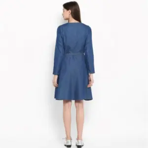 Generic Women's Denim Washed Regular Sleeves Dress (Blue)