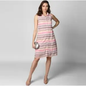 Generic Women's Polyester Striped Sleeveless Dress (Pink)
