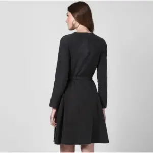 Generic Women's Denim Washed Long Sleeves Dress (Black)