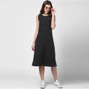 Generic Women's Denim Solid Sleeveless Dress (Black)