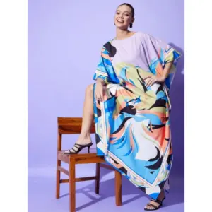 Generic Women's Satin Colour Blocking Kaftan Dress (Multicolor)